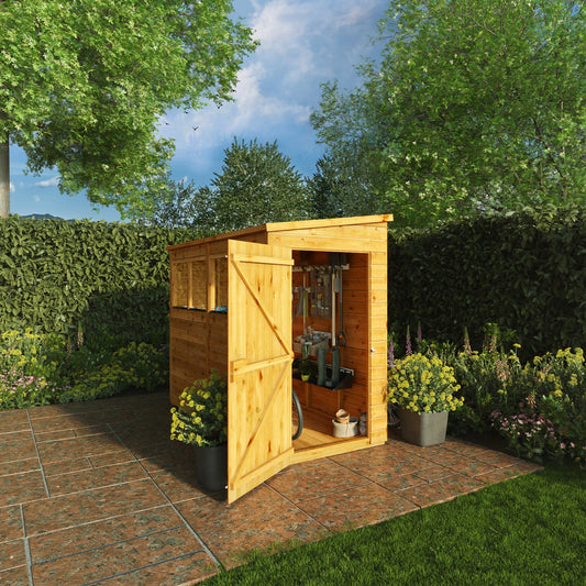 Mercia Woodsman 8' 1" x 3' 11" Pent Shed - Premium Dip Treated Shiplap - Styrene Windows