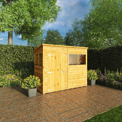 Mercia Woodsman 8' 1" x 3' 11" Pent Shed - Premium Dip Treated Shiplap - Styrene Windows