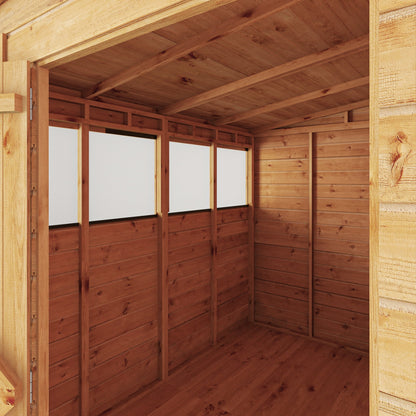 Mercia Woodsman 8' 4" x 6' 2" Pent Shed - Premium Dip Treated Shiplap - Styrene Windows