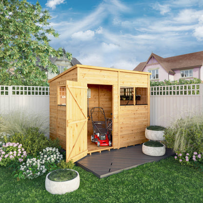 Mercia Woodsman 8' 4" x 6' 2" Pent Shed - Premium Dip Treated Shiplap - Styrene Windows