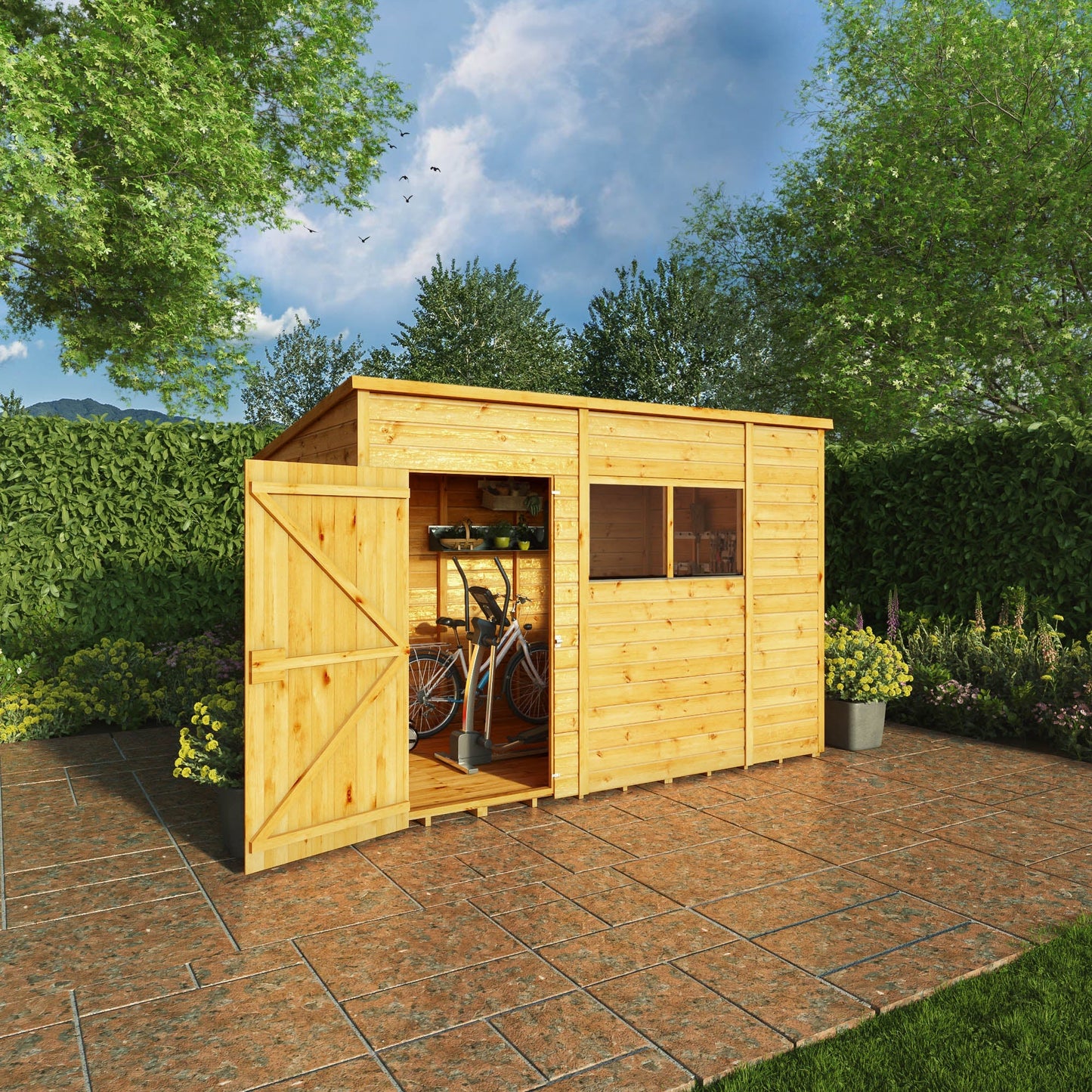 Mercia Woodsman 10' 3" x 6' 2" Pent Shed - Premium Dip Treated Shiplap - Styrene Windows
