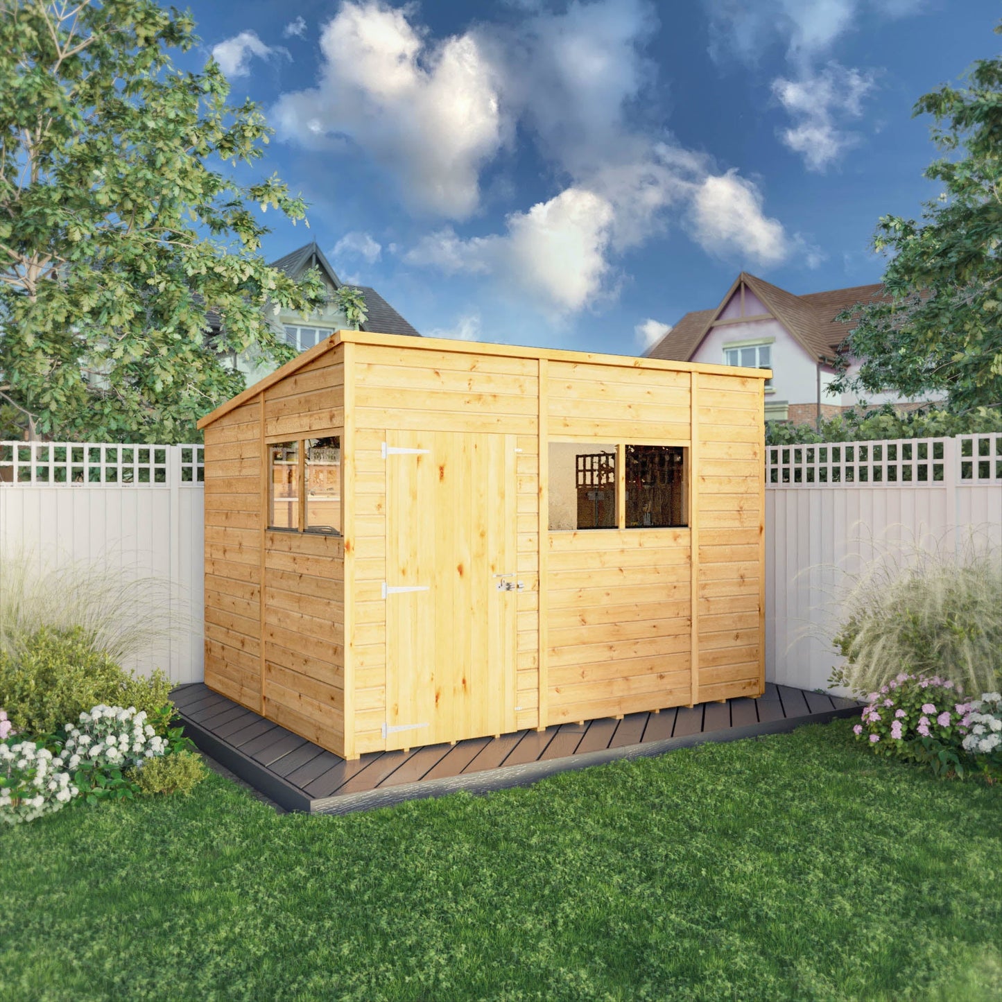 Mercia Woodsman 10' 3" x 8' Pent Shed - Premium Dip Treated Shiplap - Styrene Windows