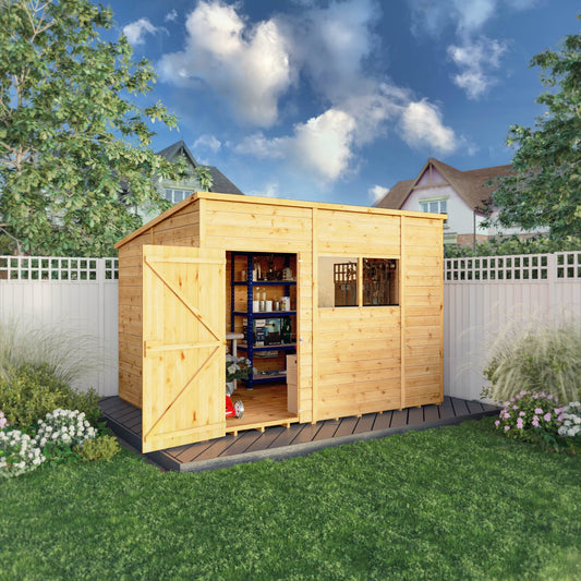 Mercia Woodsman 10' 3" x 8' Pent Shed - Premium Dip Treated Shiplap - Styrene Windows