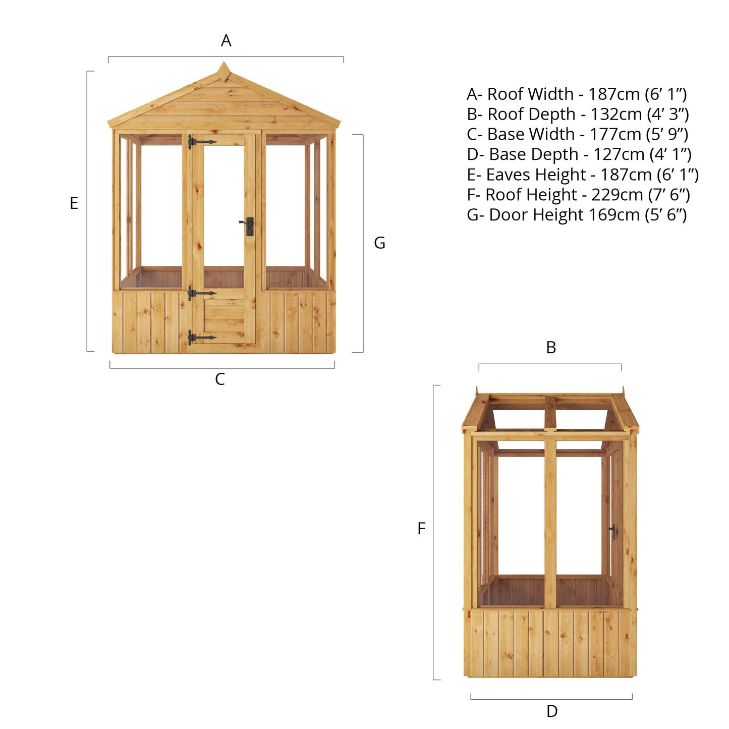 Mercia Woodsman 4' 3" x 6' 1" Apex Greenhouse - Premium Dip Treated Shiplap- Glass Windows