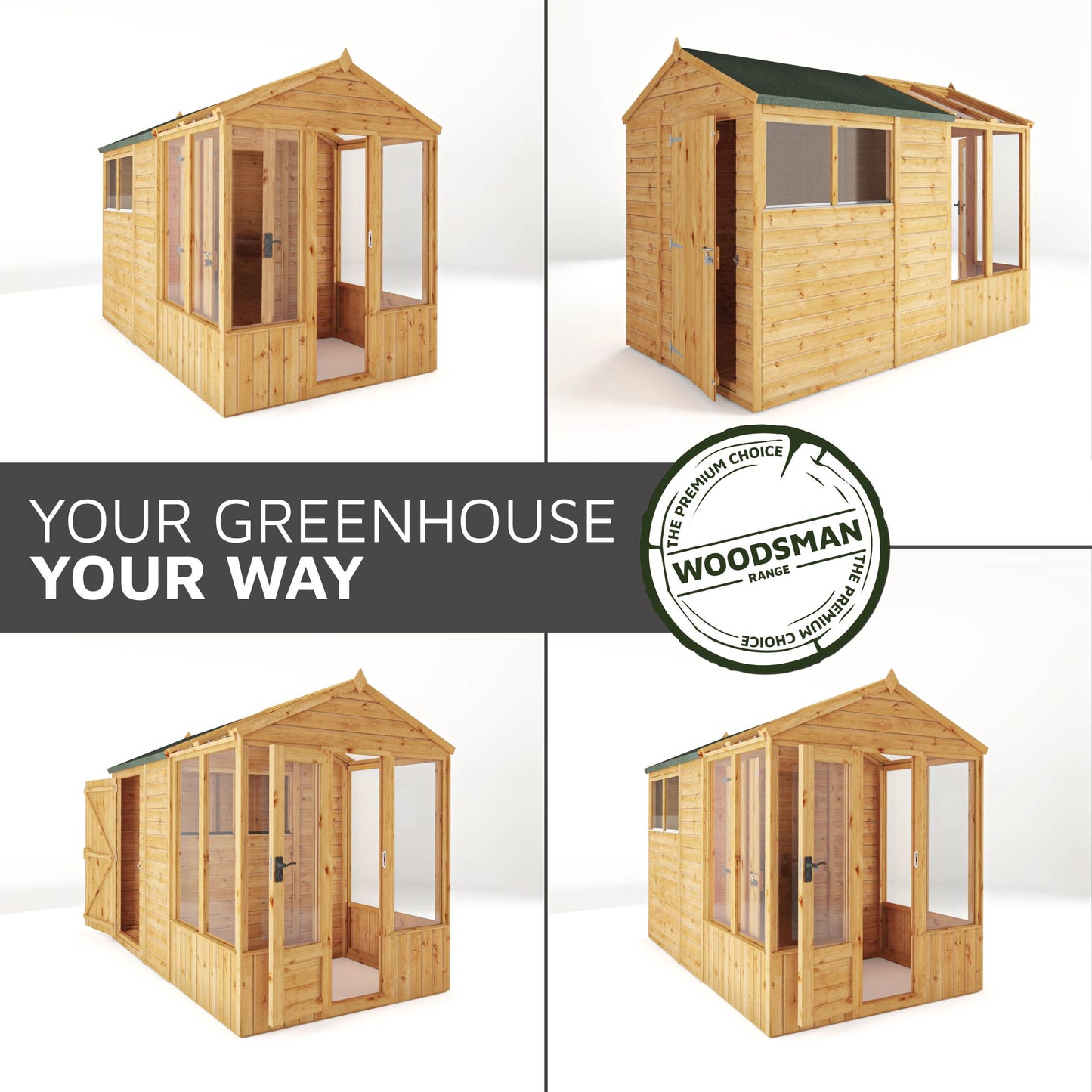 Mercia Woodsman 10' 4" x 6' 3" Apex Combi Greenhouse Shed - Premium Dip Treated Shiplap- Glass Windows