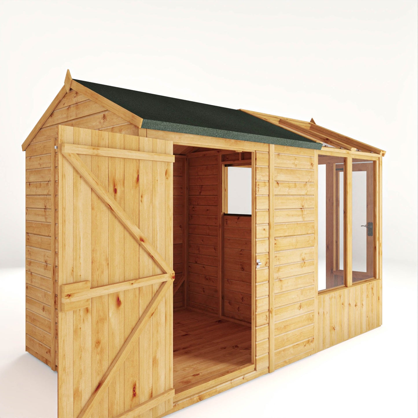 Mercia Woodsman 10' 4" x 6' 3" Apex Combi Greenhouse Shed - Premium Dip Treated Shiplap- Glass Windows