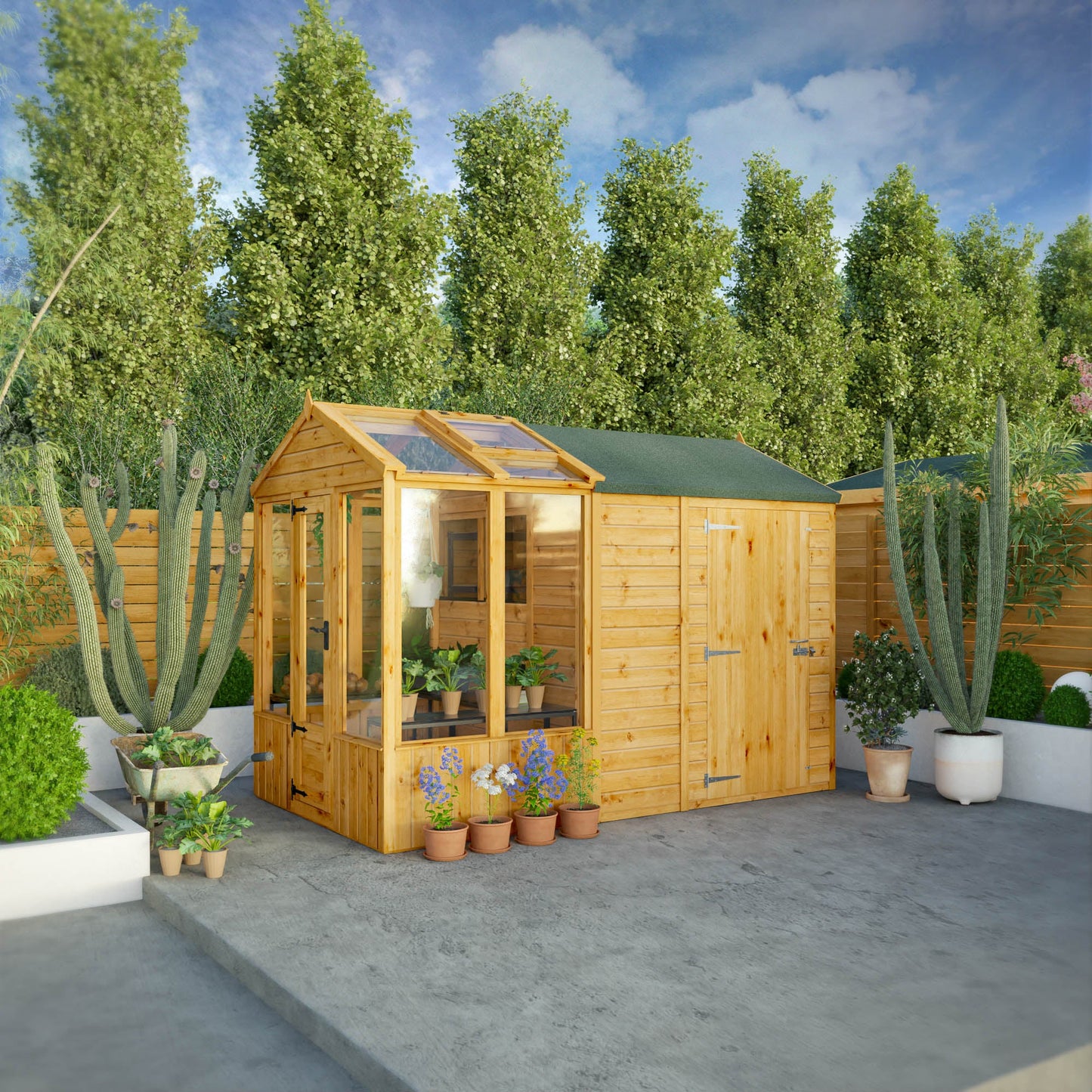 Mercia Woodsman 10' 4" x 6' 3" Apex Combi Greenhouse Shed - Premium Dip Treated Shiplap- Glass Windows