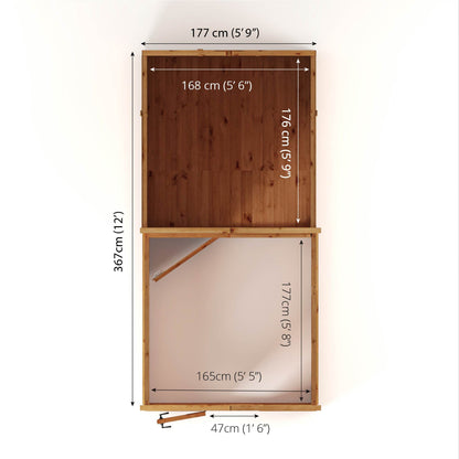 Mercia Woodsman 12' 3" x 6' 3" Apex Combi Greenhouse Shed - Premium Dip Treated Shiplap- Glass Windows