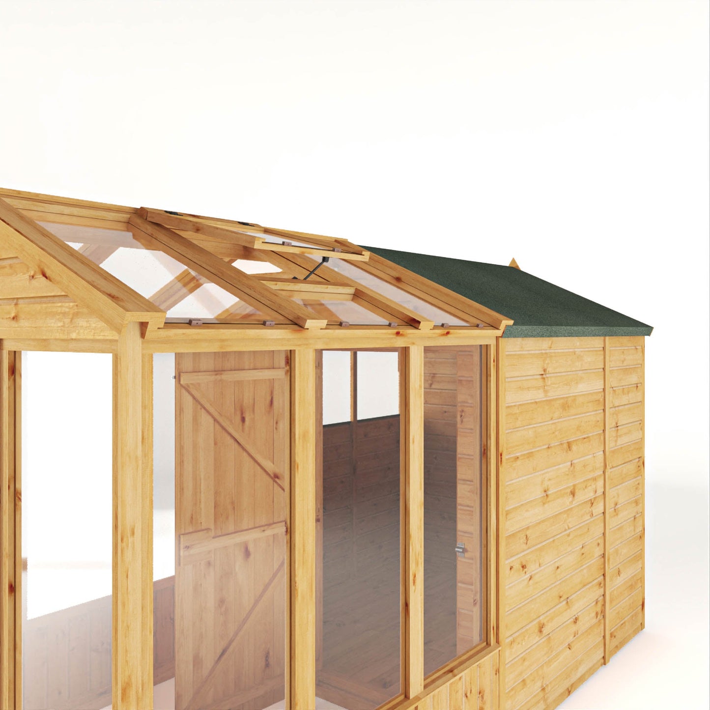 Mercia Woodsman 12' 3" x 6' 3" Apex Combi Greenhouse Shed - Premium Dip Treated Shiplap- Glass Windows