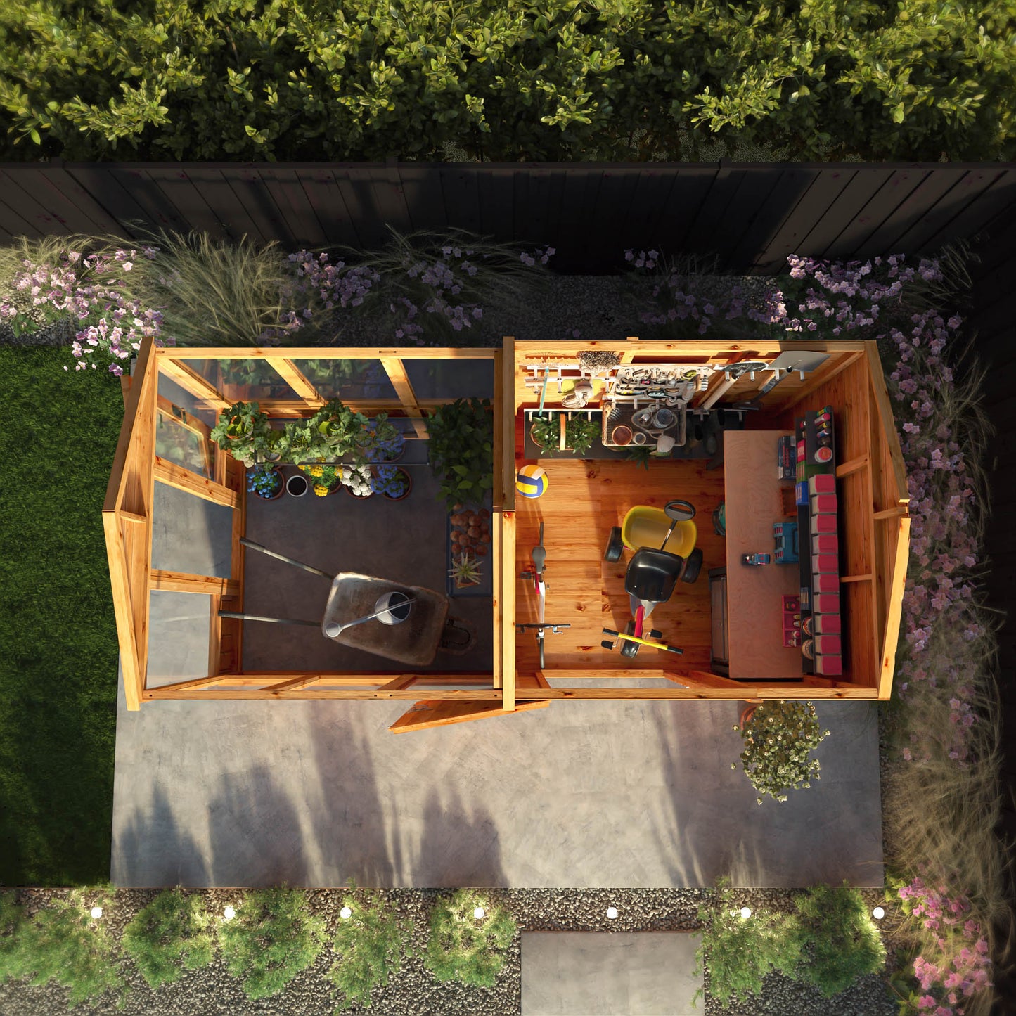 Mercia Woodsman 12' 3" x 6' 3" Apex Combi Greenhouse Shed - Premium Dip Treated Shiplap- Glass Windows