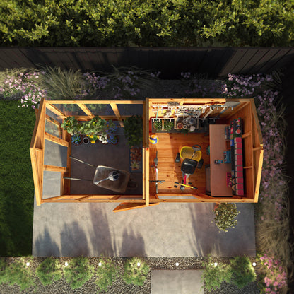 Mercia Woodsman 12' 3" x 6' 3" Apex Combi Greenhouse Shed - Premium Dip Treated Shiplap- Glass Windows