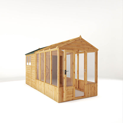 Mercia Woodsman 14' 2" x 6' 3" Apex Combi Greenhouse Shed - Premium Dip Treated Shiplap- Glass Windows
