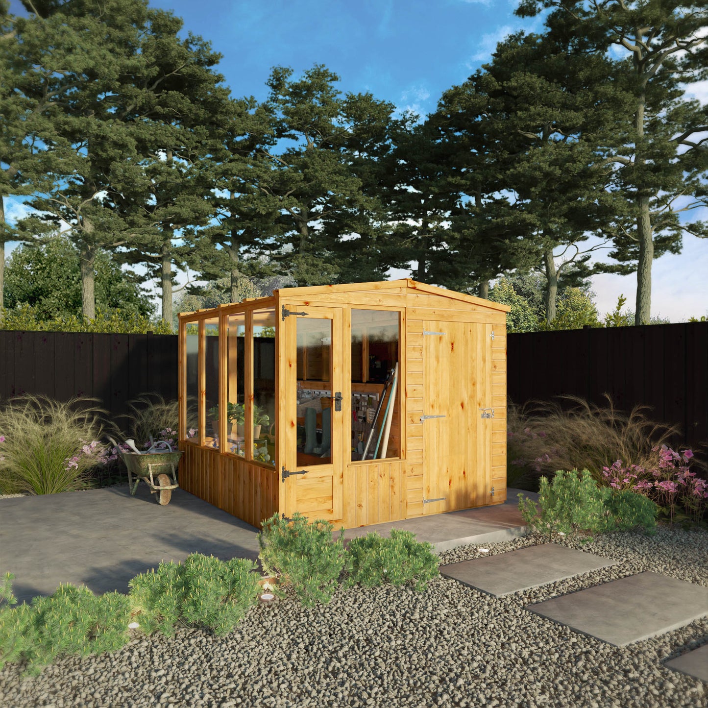 Mercia Woodsman 8' 4" x 8' Apex Combi Greenhouse Shed - Premium Dip Treated Shiplap- Glass Windows