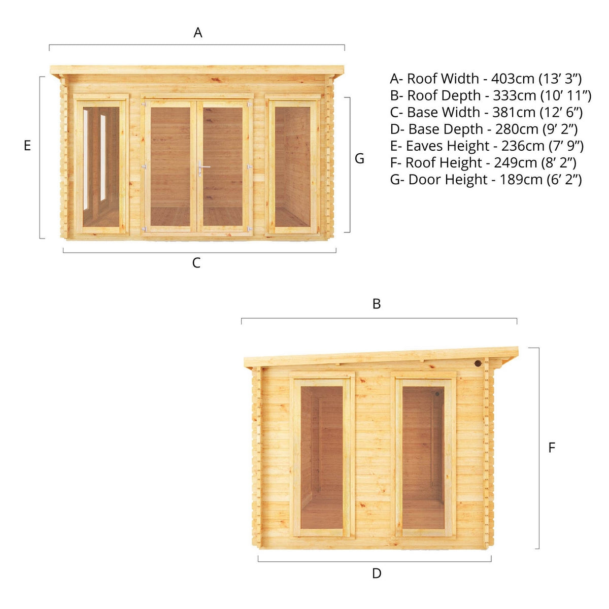 Mercia Studio 9' 3" x 12' 6" Pent Log Cabin - Premium 34mm Cladding Loglap