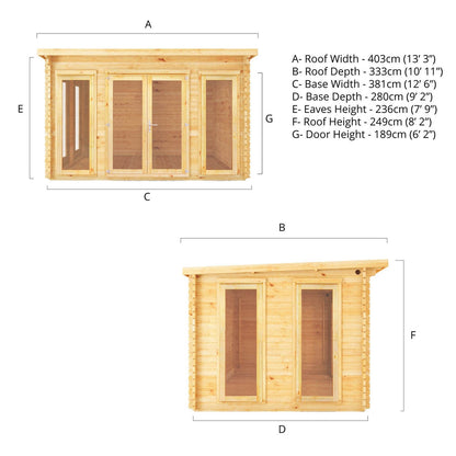 Mercia Studio 9' 3" x 12' 6" Pent Log Cabin - Premium 34mm Cladding Loglap